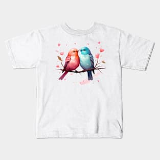 Valentine Kissing Passerine Bird Couple Kids T-Shirt